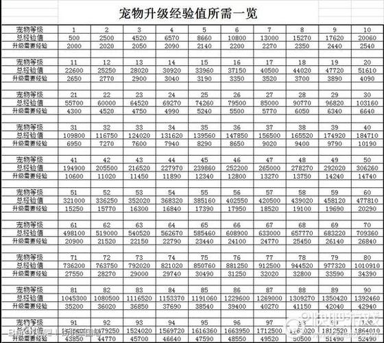 时间宠经验表最新版分享，宠物快速升级必备攻略！